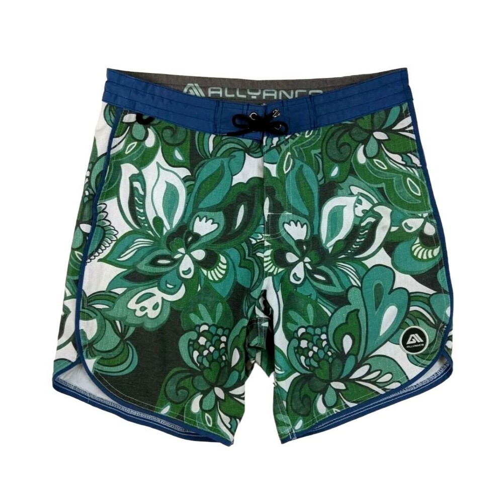 Allyance Men's Shipwreck Board Shorts Retro Marker Green UPF 50+ Stretch Size 32